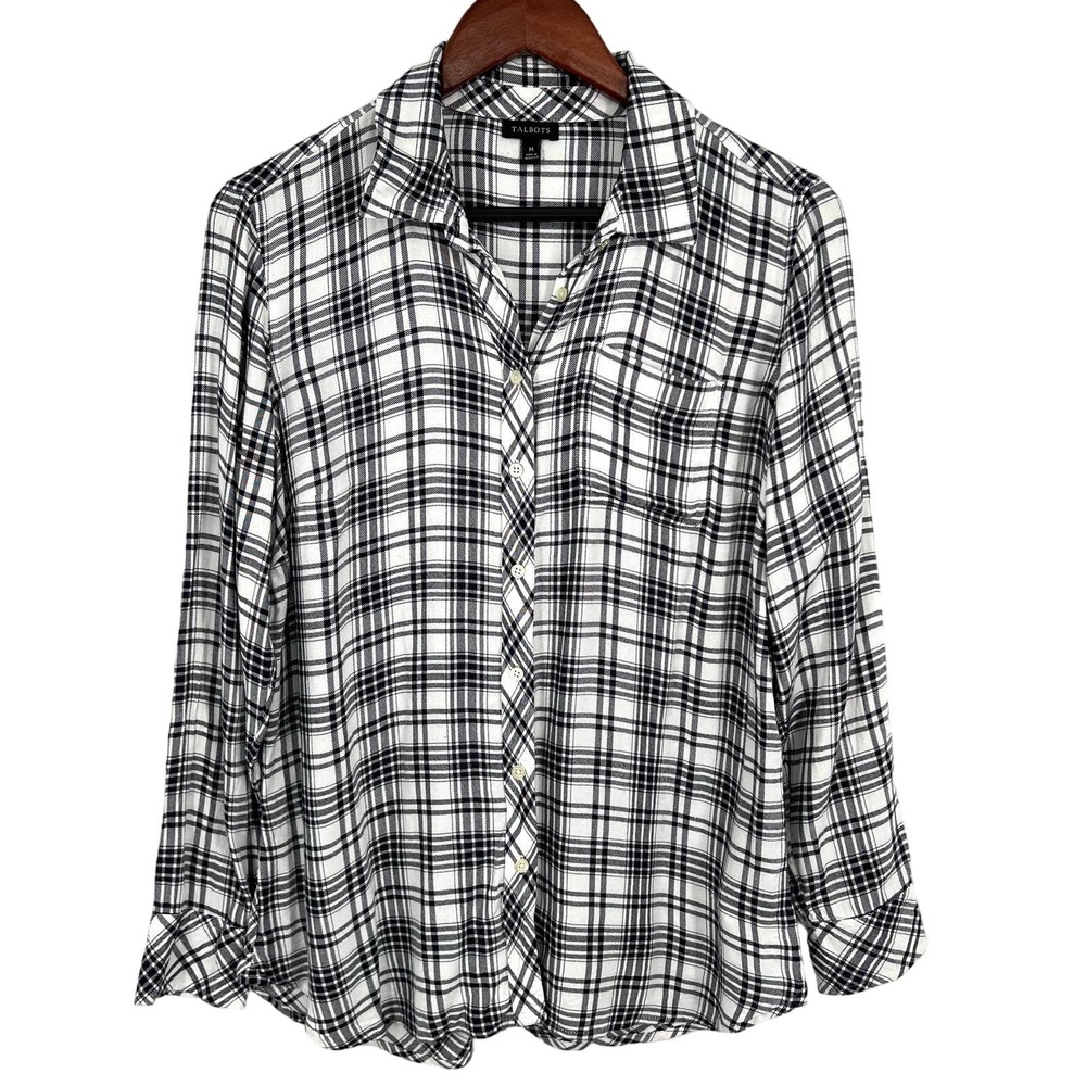 Talbots Sz Medium Long Sleeve Plaid Cozy Blouse Shirt Top Fall Winter Lounge